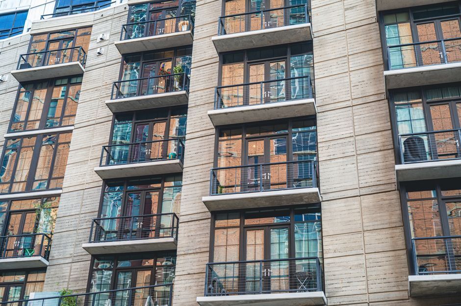 Rows of balconies on a contemporary apartment building