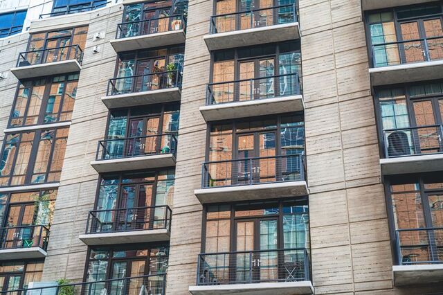 Rows of balconies on a contemporary apartment building